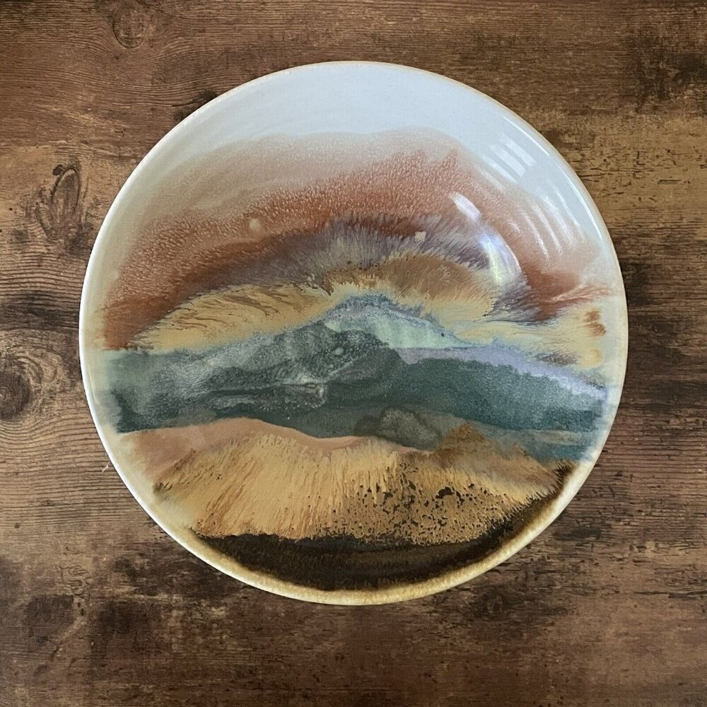 Cathy and David Robinson NH Studio Art Pottery Serving Bowl Swirl Drip Glaze